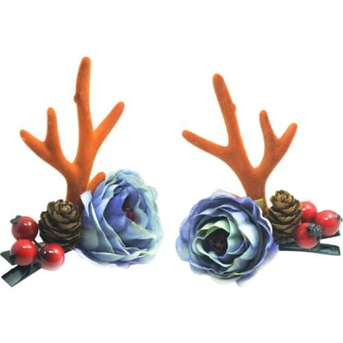 1 Pair of Antler Flower Barrettes Hairgrip Hairpins Hair Clips Christmas Hair Accessories for Kids Girls Women