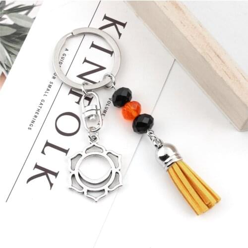 1Pc New Arrival Yoga Tassel Lotus Chakra Pendant Keychain Multicolor Beads Fit Women Gift Souvenir Key Rings E2376-E2382