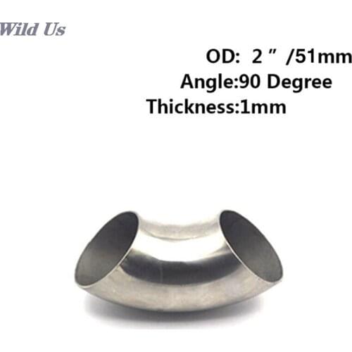 1pc 2.5/2Inch 51/63mm Stainless Steel 90 Degree Bend Elbow Exhaust Pipe