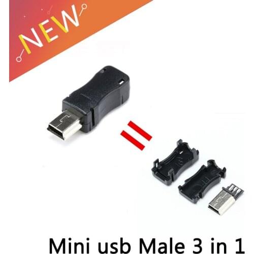 10Sets Mini USB Male Connector (3 IN 1 )Male Mini USB Jack 2.0 5PIN Plug Socket With Plastic Cover For Kinds of DIY