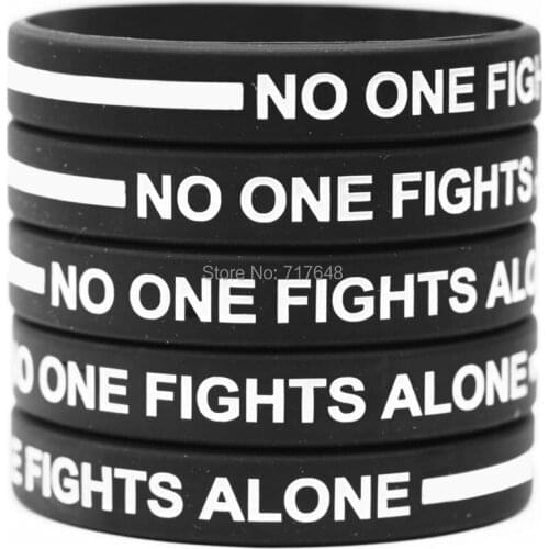 100pcs Thin White Line No One Fights Alone wristband silicone bracelets free shipping by ePacket A
