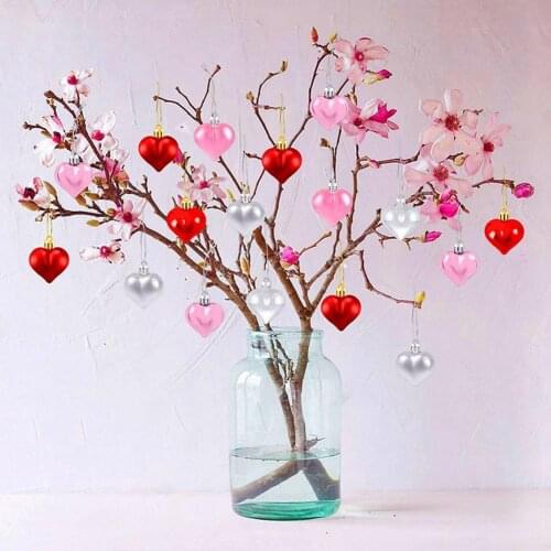 12pcs/box Heart Shape Ball For Christmas Tree Hanging Accessories Ornament Pink Red Plastic Balls Xmas Decoration Wholesale