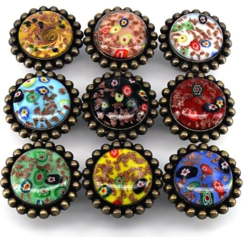 1x Vintage Decorative Hand Blown Glass Cupboard Door Knob Round Dresser drawer pull with antiqued bronze hardware