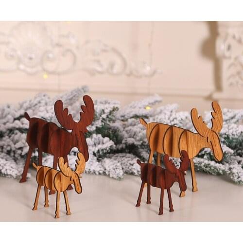 2size Wooden DIY Cartoon Christmas Elk Deer Toy Decoration Hotel Home Xmas New Year Table Decor Christmas Party Pendant Ornament