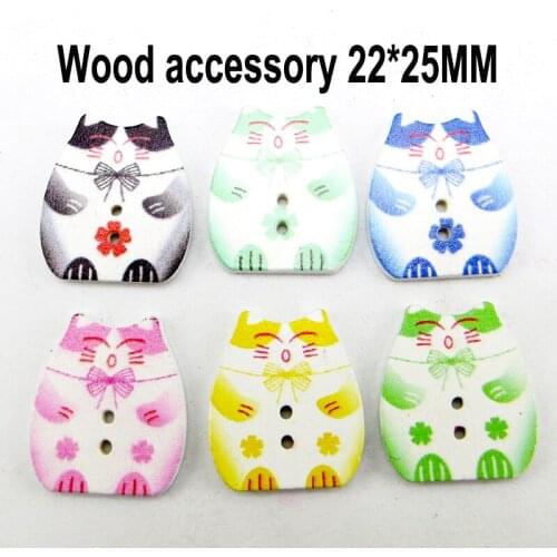 25PCS Cat Buttons 2 Holes Patterns Cartoons Wood Sewing Skirt Button Scrapbook Charms WCF-490