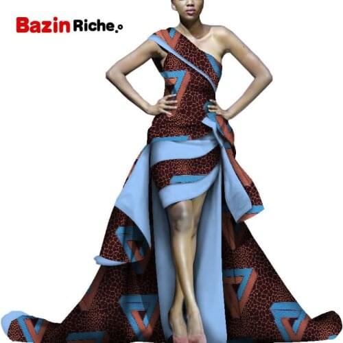 Dashiki African Dresses for Women Bazin Riche Long Party Evening Floor-length One Shoulder Clothing WY5393