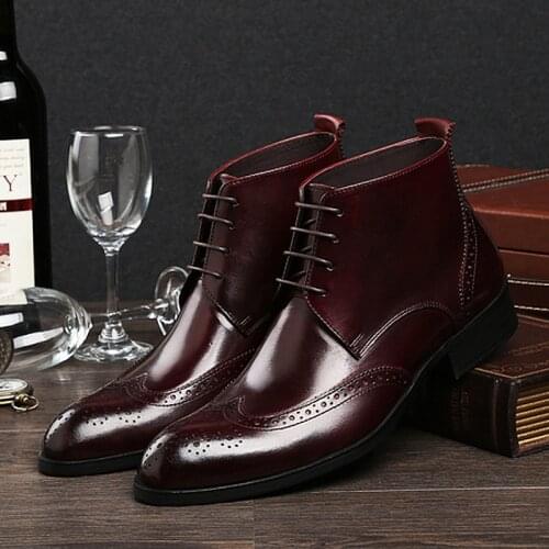 Sipriks Genuine Leather Red Brown Ankle Boots Retro Wingtip Brogues Shoes Lace Up Fomal Business Office Shoes Gentleman Cowboy