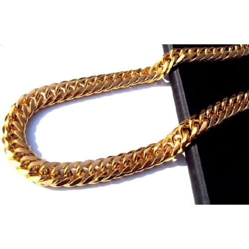 MENS WOMENS 24 K SOLID GOLD FINISH THICK MIAMI CUBAN LINK NECKLACE CHAIN