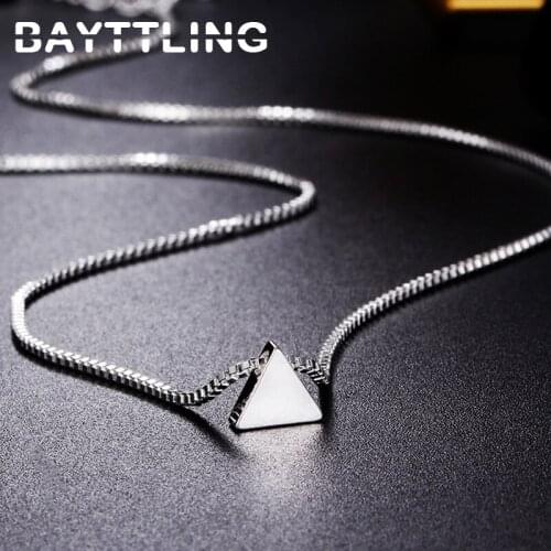 BAYTTLING 925 Sterling Silver Triangle Pendant 18 Inch Box Chain Necklace For Woman Fashion Glamour Party Wedding Jewelry Gift