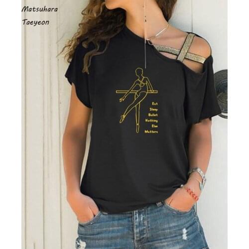 Big Size S-5xl T Shirt for Women Ballet Girl Woman Cotton Summer Casual T Shirt Women Sexy Irregular Skew Cross Bandag Tee Tops
