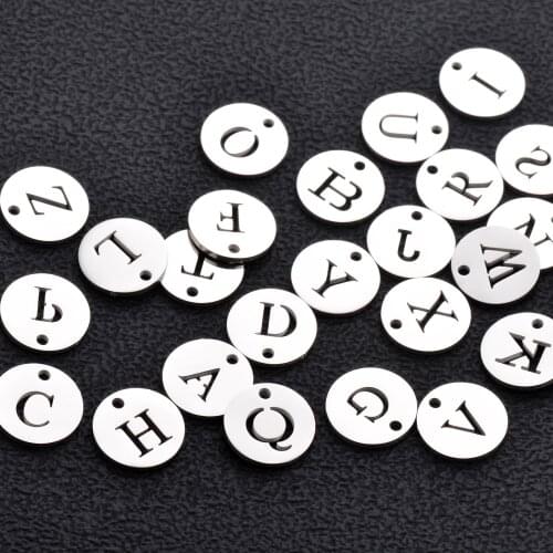 Hypoallergen Stainless Steel 10 pcs Initial Letter Findings ,High Polished DIY Bracelet Charms A to Z 26 Letters Jewelry Makings