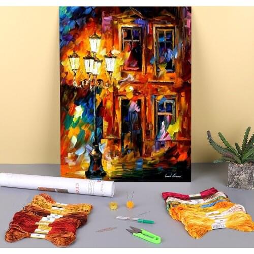 Oil Painting Style Old Light Pre-Printed 11CT Cross Stitch DIY Embroidery Kit DMC Threads Needlework Handicraft Gift