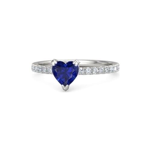 1Ct Heart Shape Blue Sapphire Florid Jewelry Ring Solid 925 Sterling Silver Engagement Ring White Gold Color Prmoise Ring