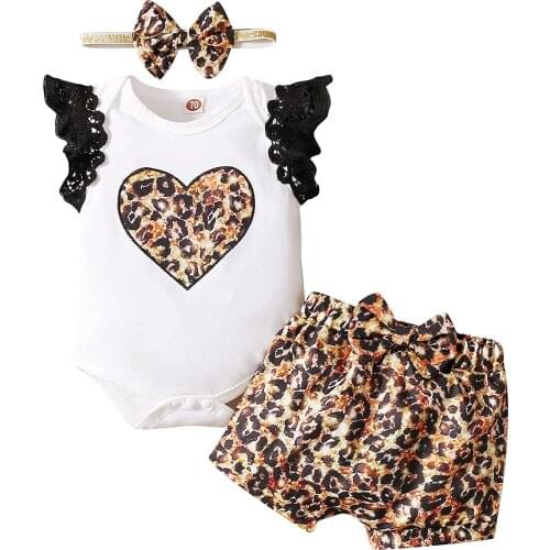 Newborn Baby Girl Clothes Infant Romper Shorts Set Cute Summer Outfits Floral Baby Clothes for Girl - Leopard Brown