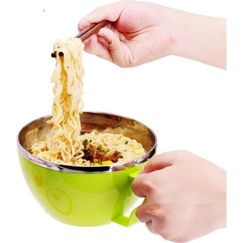 Kitchen Tableware Tureens Stainless Steel Color solid PP plastic instant noodles handle Bowl With Lid