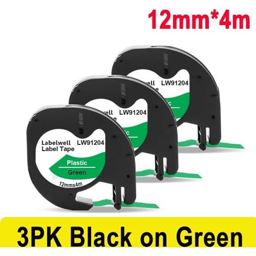 Labelwell 91204 Compatible for DYMO Letratag Plastic Tape LT 91224 91334 Black on Green replace for Dymo Letratag Label Maker