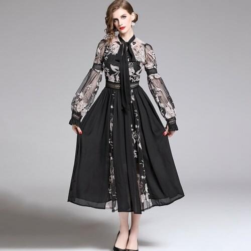 Ostrich Feather Summer Dress Women Embroidery Lace Up Long Lantern Sleeve Transparent Party Dress Plus Size Bow Long Dress 2021