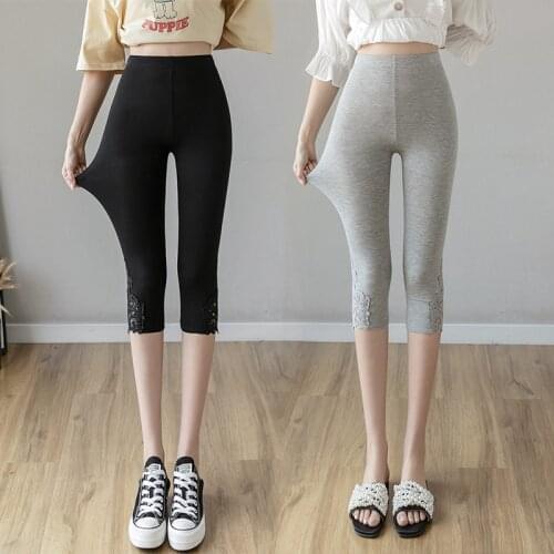 Summer Women Leggings Fashion New Style Lace Modal Mid-calf Leggings Ladies Push Up Thin Slim High Waist Stretch Soft Leggins