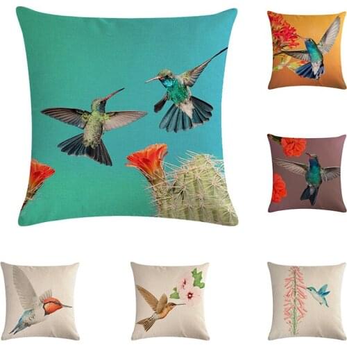 Kingfisher Printed Linen Cushion Cover Home Decor Pillowcase Sofa Decoration Pillow Case ZY897
