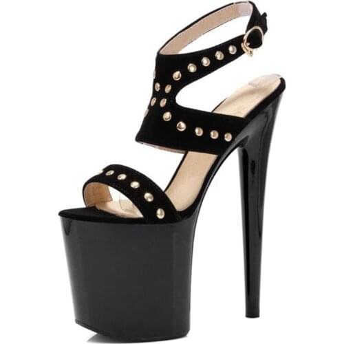 Fashion quality rivets cutout sandals 20cm ultra high thin heels roman platform banquet formal dress womens shoes