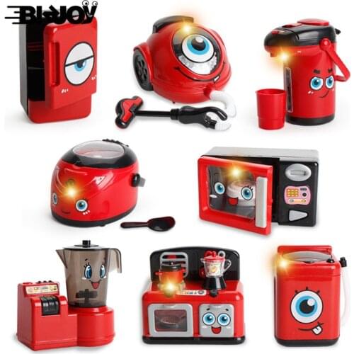 Simulated Mini Home Appliances Set Multifunctional Electric Washing Machine Stove Juicer Refrigerator Children Pretend Play Toys