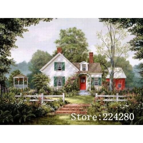Country house Scenery Needlework Villa Forest 14ct Canvas Unprinted Handmade Embroidery Cross Stitch Kits Set DIY Home Decor