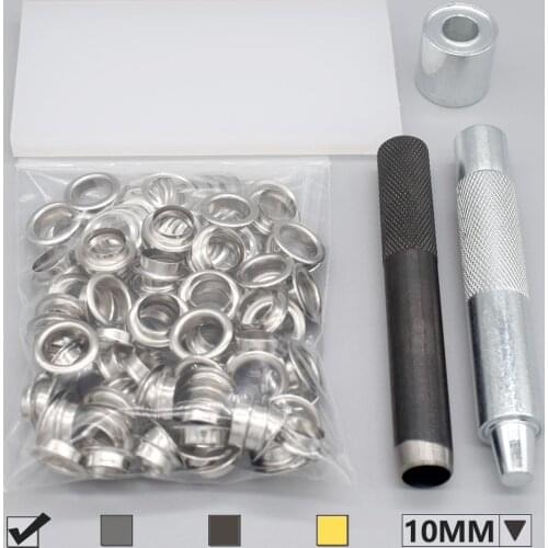 100 sets metal grommets eyelet with 3 in 1 toolkit included plat,hole puncher and hammer stick,DIY bulk clothing accessories