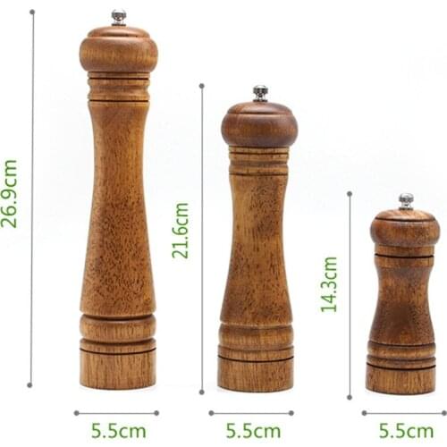 Wood Salt and Pepper Mill Set Wooden Pepper Grinders with Adjustable Ceramic Rotor Manual Rotating Oak Powder Bottle