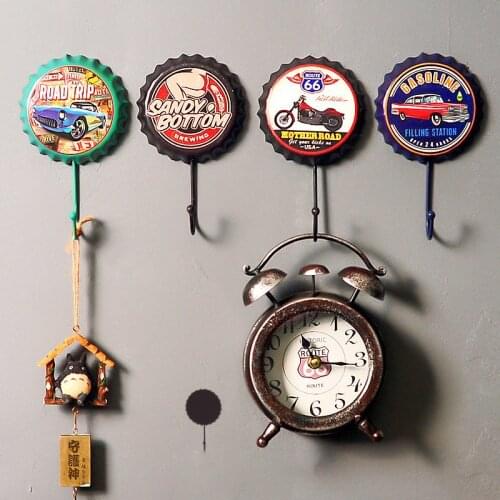 Wall Decor Beer Cap Hook Key Holder Home Restaurant Coffee Shop Decoration Hook Nostalgic Retro Wine Bottle Cap Figurine Hanger