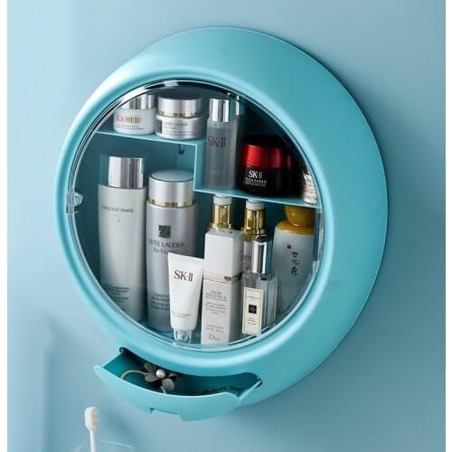 Wall Hanging Makeup Storage Oval Bathroom Makeup Organizer ABS Plastic Transparent Dustproof medicine tooth brushes Display box