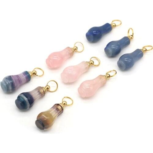 Natural Stone Rose Quartz Fluorite Perfume Bottle Pendant Fashion Vase Shape Charm for Jewelry Making DIY Necklace Gift 18x40mm
