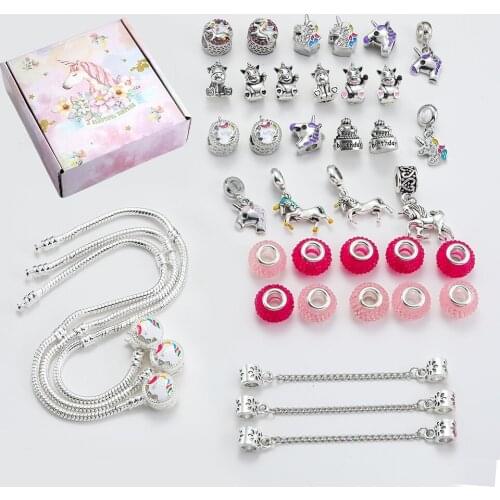 New creative handmade diy color alloy unicorn beaded bracelet childrens jewelry combination