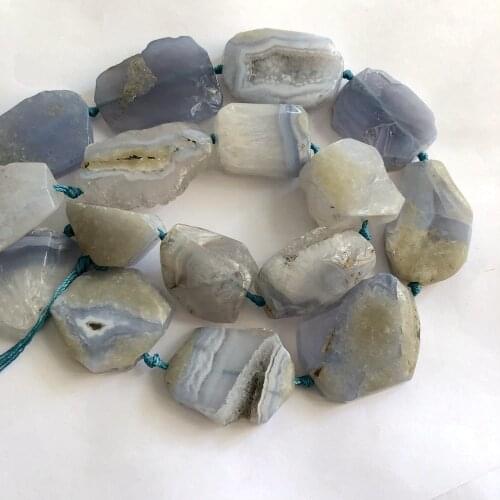 Wholesale 1string Blue Chalcedony Blue Lace Agat e Nugget Beads Raw Polished Rough Stone Loose Beads,16"