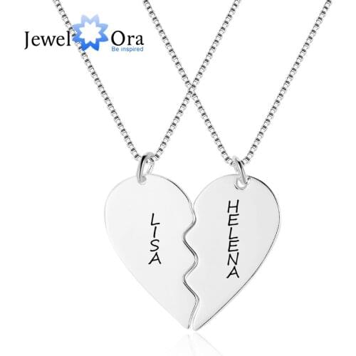 Personalized Engraved Name Couple Necklaces for Women Stainless Steel Customize Double Heart Pendant Jewelry Valentines Day Gift
