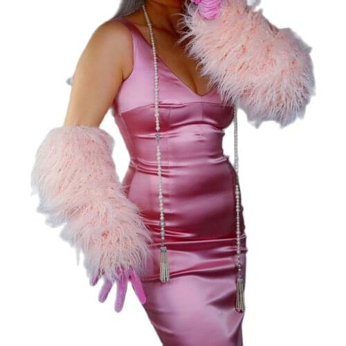 Gold Velvet Long Gloves Female 70cm Extra Long Light Pink Faux Fur Wool Roll Velour Women Gloves Touch Screen WSR54