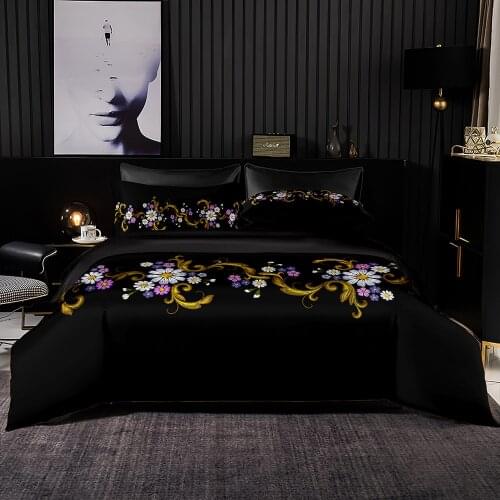 Golden Leaves Blossom Embroidery Pattern Duvet Cover Set With Pillowcase,264x228 Quilt Cover,220×230 Blanket Cover,Bedding Set