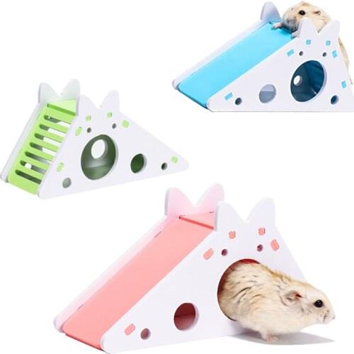 Hamster Hideout Cute Hamsters Exercise Toys Wooden Hamster House with Ladder Slide Pet Supplies Small Animal Hamster Nests Cages