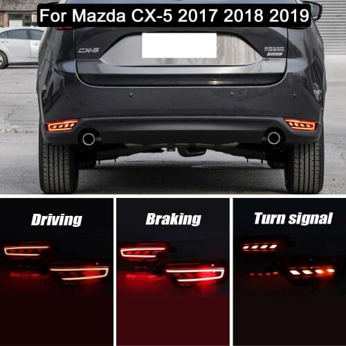 LED Rear Bumper Reflector lights For Mazda CX-5 CX5 2017 2018 2019 funcntions as LED Rear Bumper Brake Light Dynamic Turn light