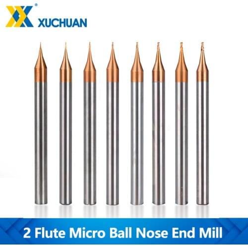 1pc 0.1-0.45mm Micro Ball Nose End Mill 2 Flutes Tungsten Steel CNC Milling Cutter TiCN Coated Milling Bit