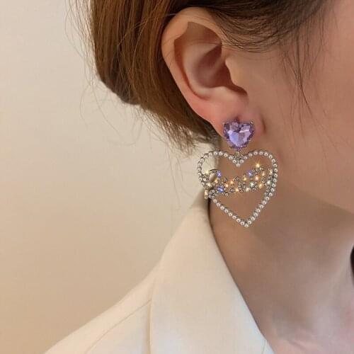 U-Magical Exaggerated Purple Love Heart Letter Dangle Earrings for Women Exquisite Shining Hollow Rhinestone Earrings Jewelry