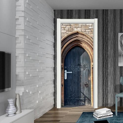 Vintage Door Sticker Self-adhesive Removable PVC Wallpaper Refrigerator Sticker Religion for Bedroom Home Decor 3D Festival Gift