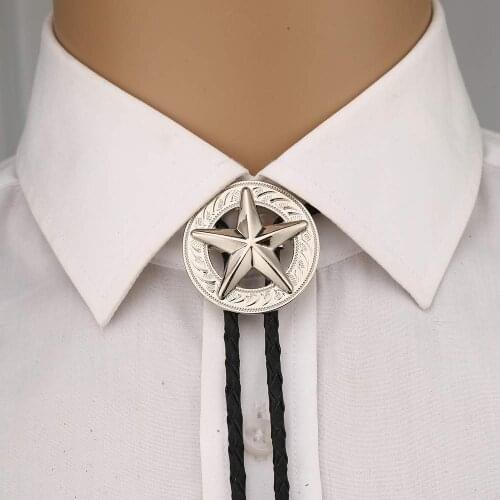 Vintage Bolo tie for woman women Handmade Western Art Indian Alloy Necktie silvr star Pentagram