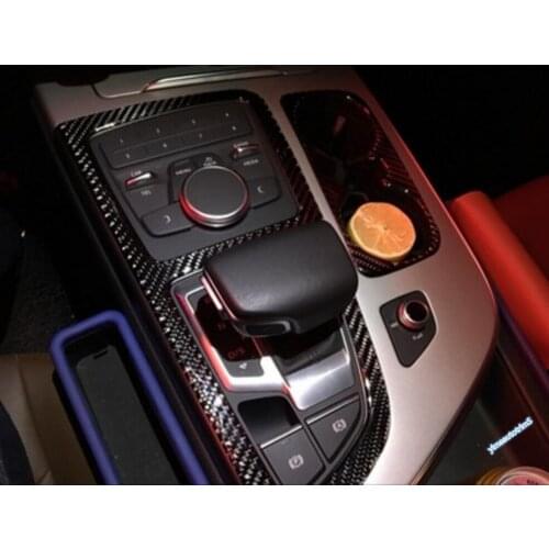 Lapetus Carbon Fiber Interior Gear Shift + Water Cup Holder Cover Trim 2 Pcs For Audi Q7 2016 2017 2018 Auto Accessories