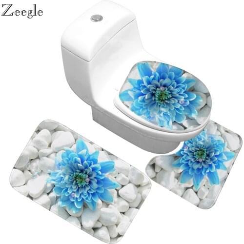 Zeegle 3D Stone Memory Foam Bath Mats Set 3Pcs Anti-slip Floor Mats Bathroom Toilet Rugs Absorbent Bathroom WC Mat
