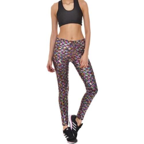 2021 Milk Digital Print Women Mermaid Fish Scale Leggings Plus Size Black Metallic Geometric Stretch Legging Pant For Female