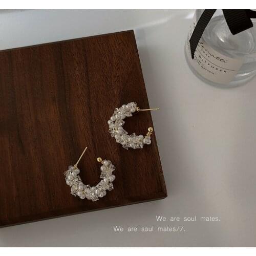 S925 Handmade C-Shaped Earrings Crystal Geometric Round Fashion Classic Retro Earrings Female Tide 2021 New