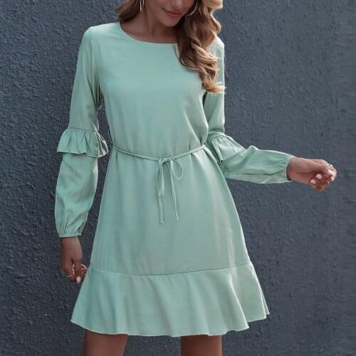 Summer Green Office High Waist Belt Ladies Dress Chic Elegant Aline Women Dress Bat Short Sleeve Casual Female Dress Vestido