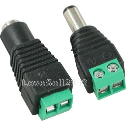 10pcs /5 sets NEW Male + Female 12V 2.1x5.5MM DC Power Jack Plug Audio AUX free welding socket Connector green