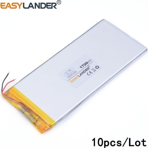 10pcs/Lot 3.7V 1700MAH 5035100 lithium Li ion polymer rechargeable battery 0535100 MP5 MP4 digital products E-book tablet pc