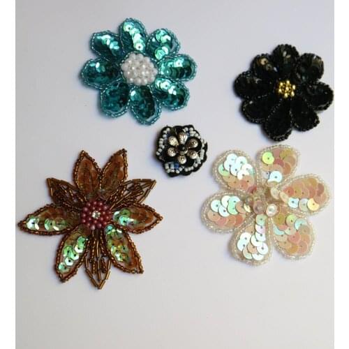 2pcs/lot sewing flower beaded appliques patches for clothing DIY sew on rhinestone patch Embroidery parches bordados para ropa